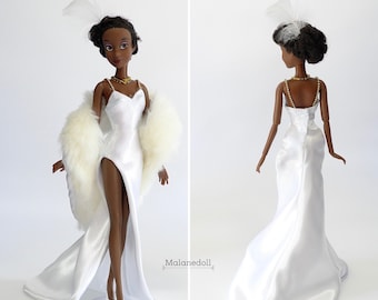 princess tiana white dress Inspired Doll Dress: Gown & Fur Shawl - Fits 11.5/17 Inch Dolls inspired by lily pads Tiana Inspired Doll Dress: White