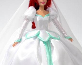 Ariel Inspired Doll Wedding Dress: Fits 11.5 or 17 Inch Dolls