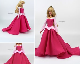 Aurora inspired pink dress (chiffon) fits 11.5 inches or 17 inches Dolls like Disney Princess Classic Dolls or Classic Singing Dolls.