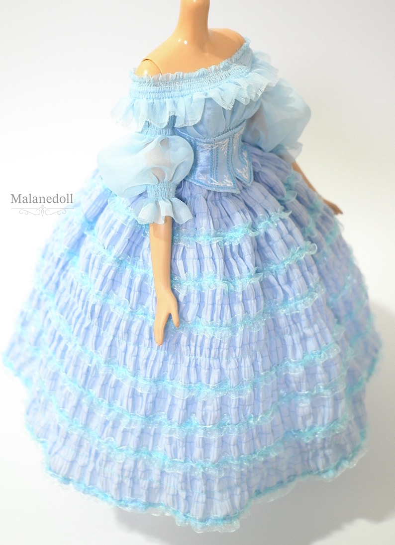 Ariel inspiriertes blaues Kleid (blaues Dorfkleid): Für 11,5 oder 17 Zoll Puppen Bild 3