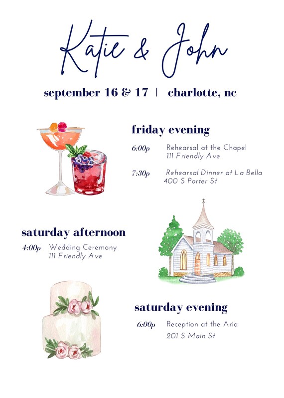Printable Wedding Itinerary Customize / Personalize a - Etsy