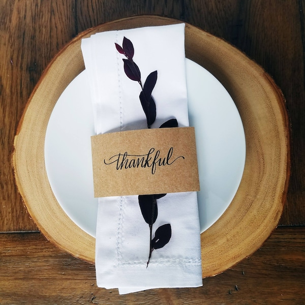 Digital Download - Thanksgiving "Thankful" Place Setting Printable - Napkin Holder Thanksgiving Tablescape Napkin Ring Place Setting Decor