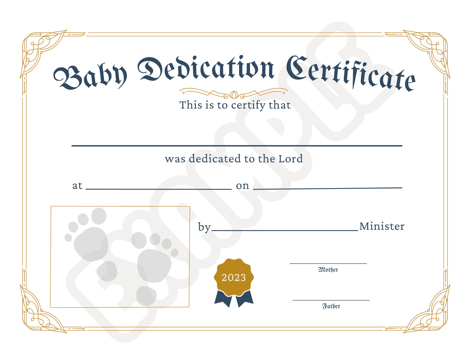 Footprint Baby Dedication Certificate Digital Download 2023 Etsy