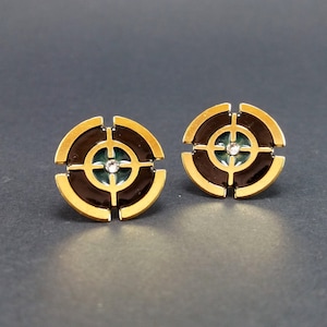 Gold Heli earrings, aqua green enamel earrings, geometric helicopter earrings, swarovski crystal, multi color enamel earrings, stud earrings