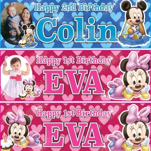 2 x personalised Minnie Mouse birthday banner photo girls children party deco 