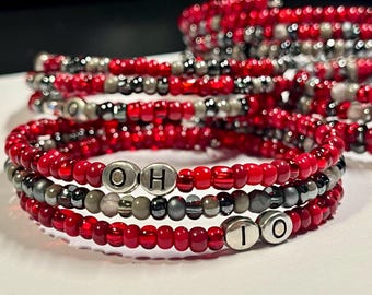 The Ohio State Buckeyes OSU Memory Wire wrap Beads Bracelet OH IO