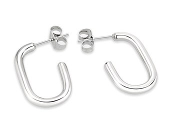 Stainless Steel Oval Huggie Hoop Earrings, Oval Hoop Earrings, Oval Hoops, Huggie Hoops, Geometric Earrings, Open Oval, Minimalist Hoops