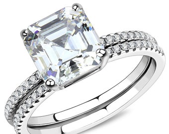 Asscher Cut Diamond Wedding Set, Diamond Bridal Set, Asscher Cut Diamond Bridal Set, Diamond Engagement Set, Classic, Elegant Set, Sparkly