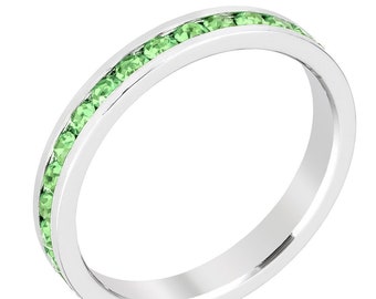 Peridot Green Swarovski Crystal Band, Peridot Full Eternity Band, Green Stackable Crystal Ring, Peridot Stacking, Diamond Stackable Ring