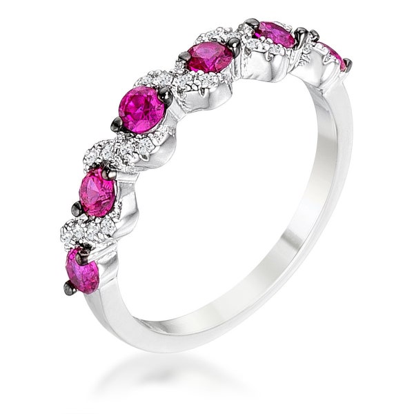 Fuchsia Pink & Clear Swarovski Crystal Half Eternity Band, Pink Diamond Half Eternity Band, Pink Stacking Band, Pink Eternity, Pink Sapphire