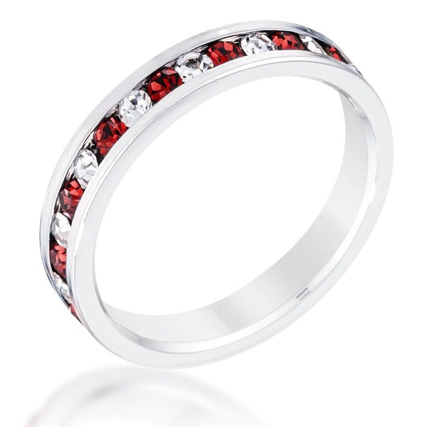 Ruby & Diamond Alternating Band, Ruby and Clear Swarovski Crystal Alternating Band, Ruby and Diamond Eternity Band, Ruby Stackable Band