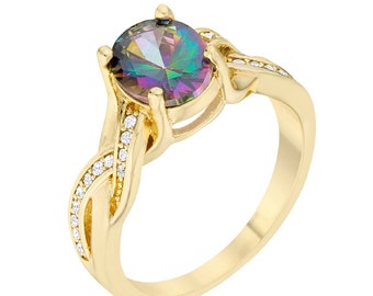14k Gold Mystic Diamond Ring, Mystic 14k Gold Classic Oval Ring, Rainbow Diamond Ring, Mystic Topaz Ring, Mystic Ring, Gold Statement Ring