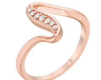 14k Rose Gold Wave Ring, Diamond Wave Ring, Simple Wave Ring, Contemporary Wave Ring, 14k Rose Gold Ring, Modern Ring