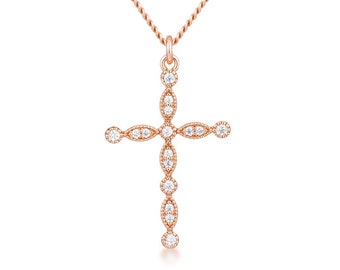 X10 18k Rose Gold Cross Frosted Stainless Steel Necklace Minimalist