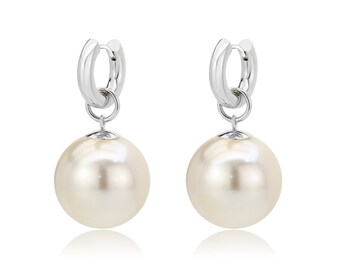 Elegant Pearl Drop Earrings, Freshwater Pearl Drop Earrings, Round Pearl Drop Earrings, Silver Pearl Earrings, White Pearl Drop, Large Pearl