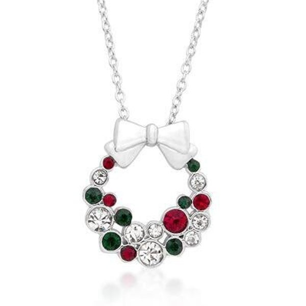 Holiday Collection: Diamond Wreath Necklace, Christmas Wreath Necklace, Winter Necklace, Wreath Pendant, Christmas Necklace, Festive Jewelry