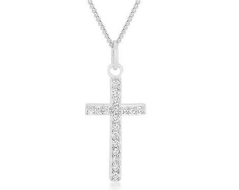 Diamond Cross Silver Necklace Dainty 
