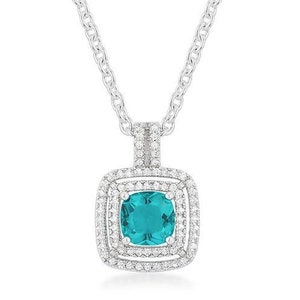 Aqua Halo Diamond Pendant, Aquamarine Diamond, Elegant Aqua Necklace, Blue Diamond Necklace, Fancy, Formal, Halo Aqua Pendant, Classy, Chic