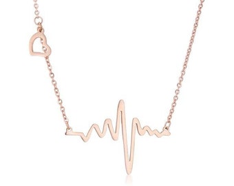 Rose Gold Delicate Heartbeat Necklace, Rose Gold Heartbeat Necklace, Dainty Gold Necklace, Rose Gold Necklace, Heartbeat Necklace, Heart