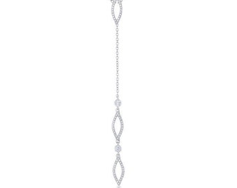 Elegante silberne Lariat-Halskette, lange Diamant-Tropfen-Halskette, moderne Y-Halskette, geometrische lange Tropfen-Halskette, moderne Lariat-Halskette