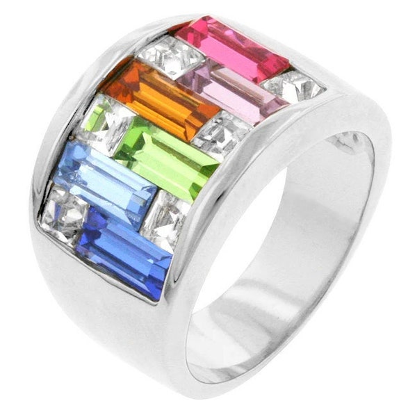 Rainbow Candy Diamond Ring, Candy Maze Ring, Thick Ring, Colorful Statement Ring, Cocktail Ring, Bold Ring, Multicolored Ring, Large Ring