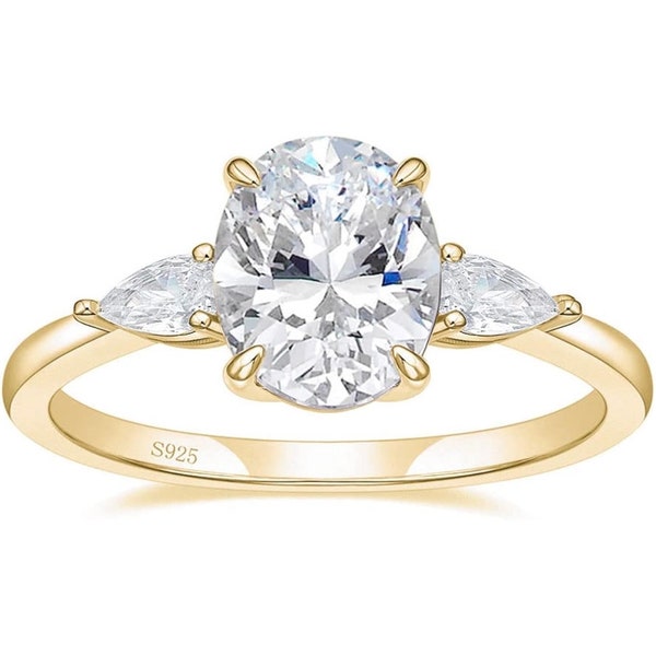 Oval Cut Diamond Ring, Oval & Pear Cut Diamond Solitaire Gold Ring, Oval Pear Cut Ring, Engagement Ring, Solitaire Diamond, Modern Ring