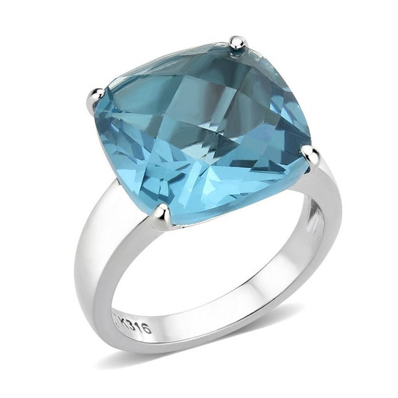 Stainless steel aquamarine ring deals