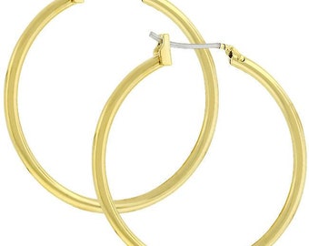 18k Gold Plated Medium Hoops, Medium Gold Plated Hoop Earrings, Thin Gold Hoops, Classic Yellow Gold Hoops, Golden Hoops