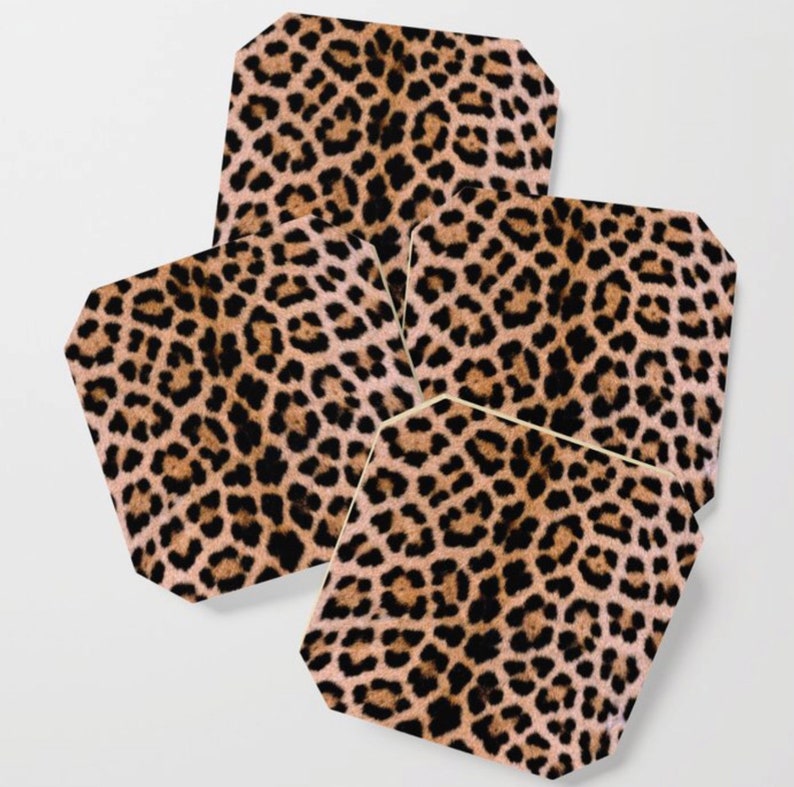 Cheetah Drink Coasters Cheetah Decor Kitchen Coasters Etsy