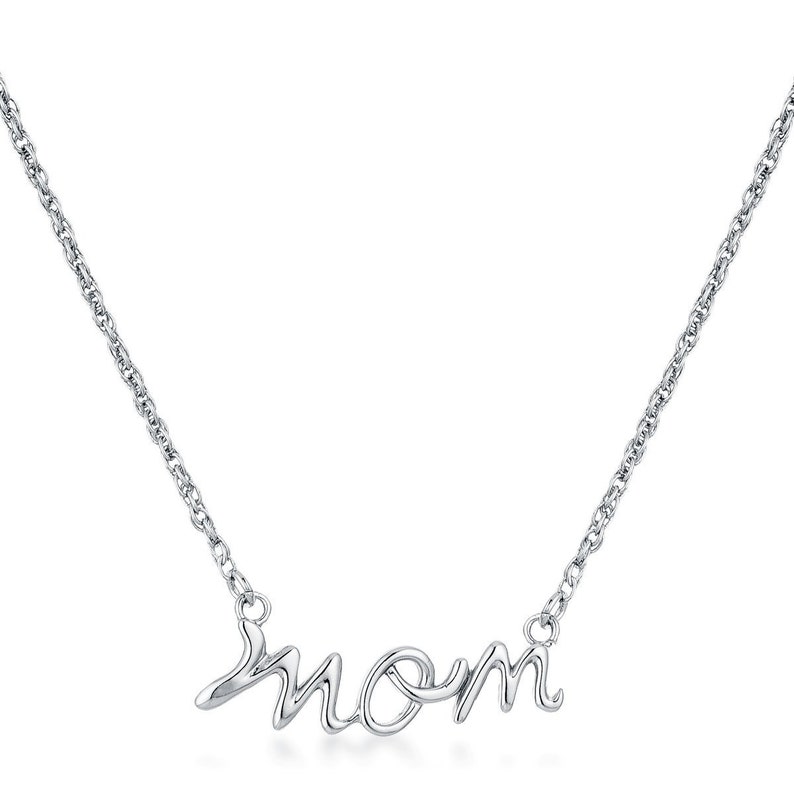 Silver Plated Mom Script Necklace Mom Necklace Mother Etsy