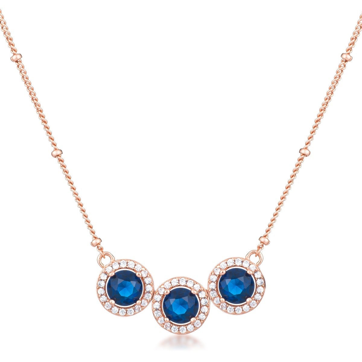 Rose Gold Sapphire Blue Tri-halo 