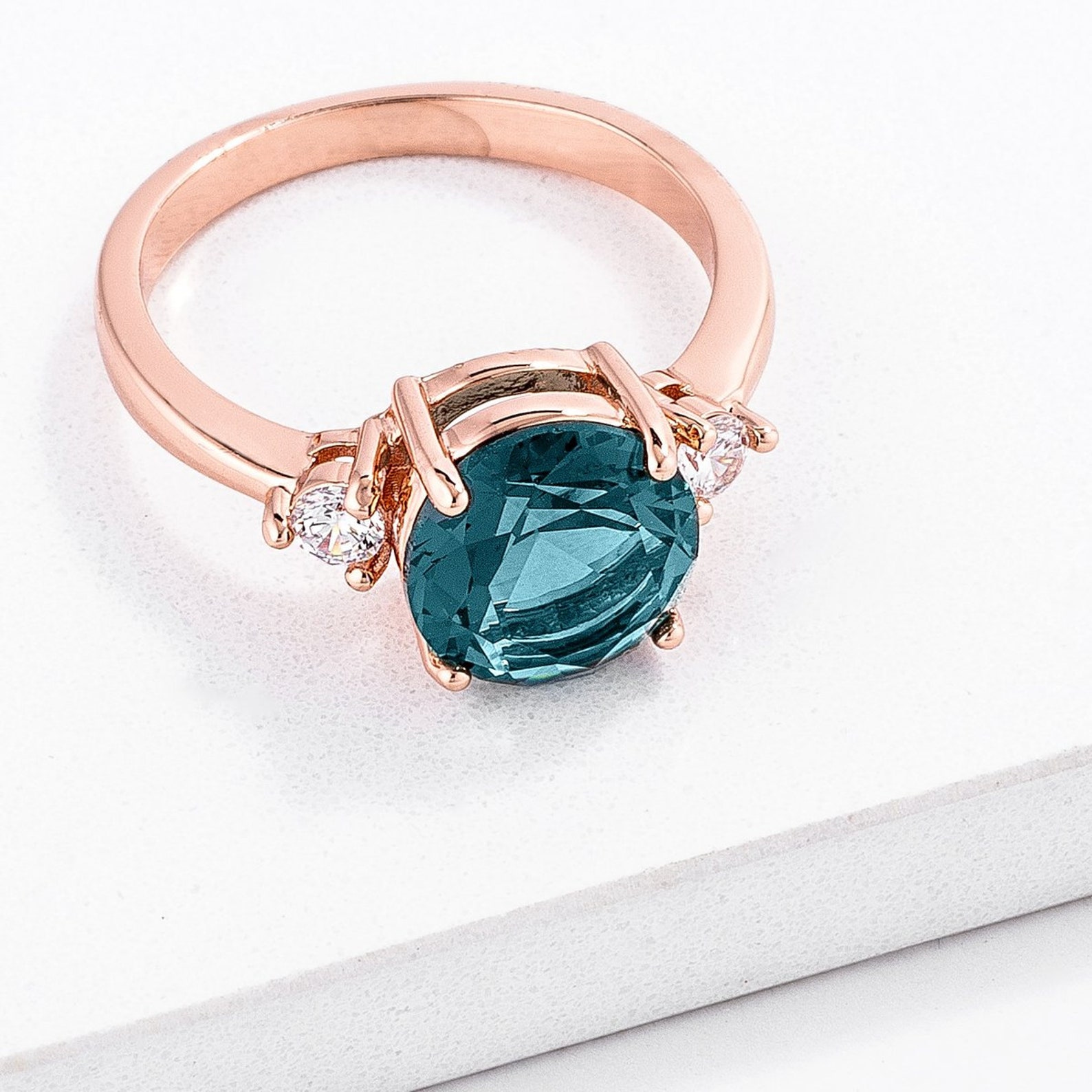 Exquisite Teal Sapphire Three Stone Ring Three Stone | Etsy