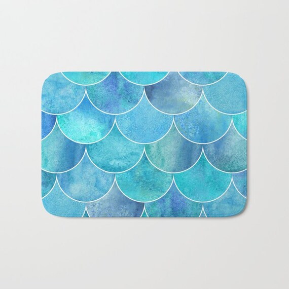 Turquoise Mermaid Bath Mat Mermaid Bathroom Decor Mermaid Etsy