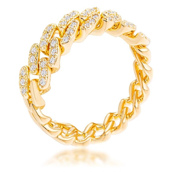 Gold Diamond Chain Ring, Thick Gold Chain Ring, Gold Chain Link