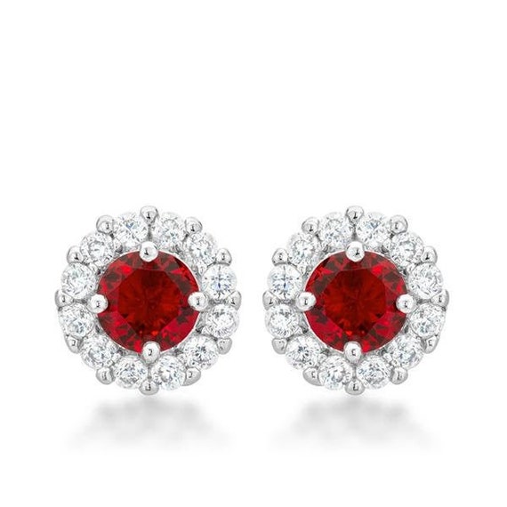 Garnet Stud Earrings Red Stud Earrings Red Crystal Stud Earrings