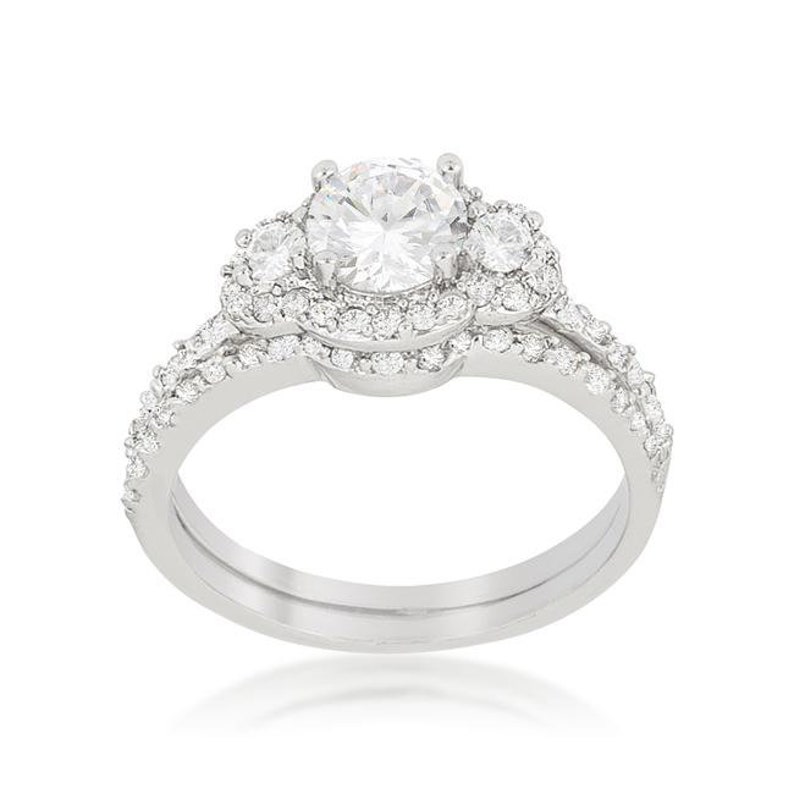 Fancy Crystal Wedding Set Gorgeous Ring Feminine Ring Elegant Bridal Set Classic Silver Wedding Ring Timeless Ring CZ Engagement Ring