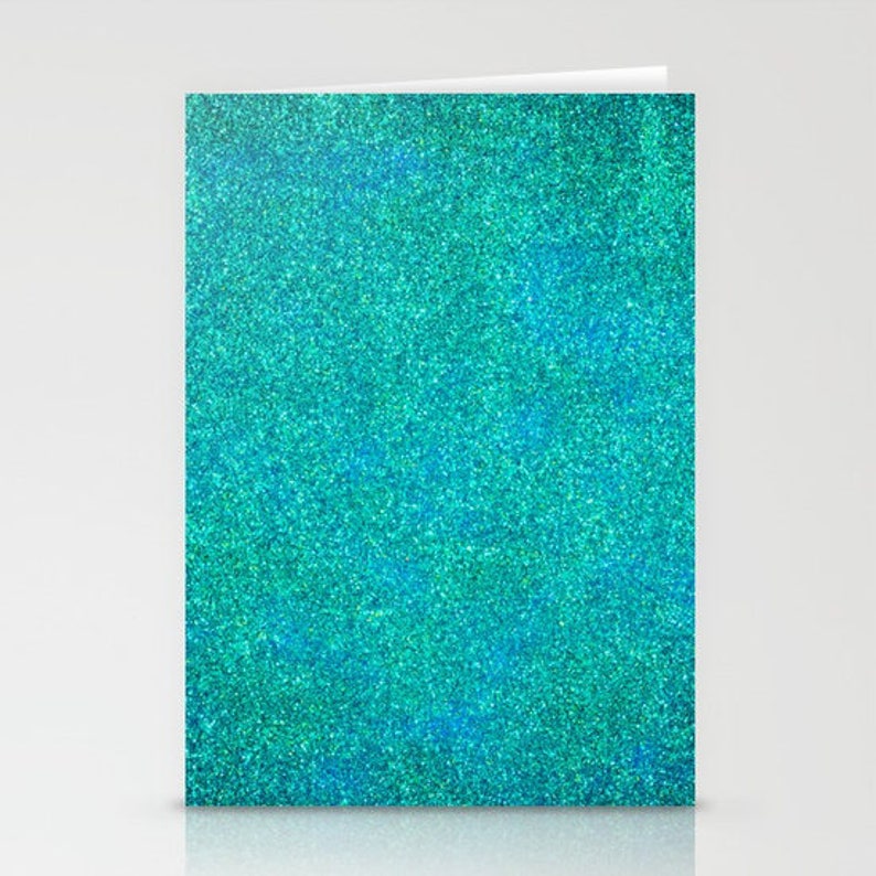 Turquoise Glitter Stationery Blank Stationery Set Blue Card Mermaid Stationery Set Blue Stationery Set Blue Glitter Thank You Cards