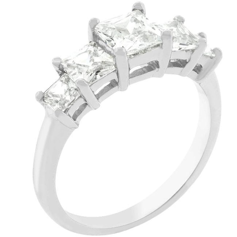 Stylish Cocktail Ring Sparkly Ring Crystal Engagement Ring Beautiful 5-Stone Crystal Ring 5-Stone Anniversary Ring in Rhodium Plated