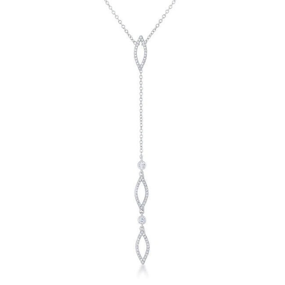 Elegant Silver Lariat Necklace, Diamond Long Drop Necklace, Modern Y Necklace, Geometric Long