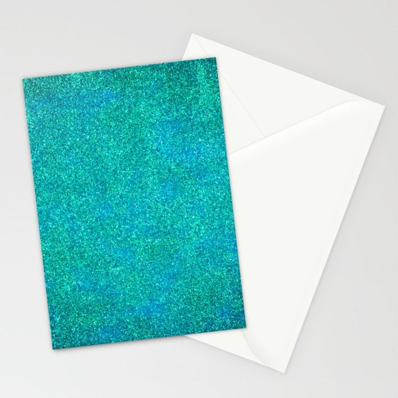 Turquoise Glitter Stationery Blank Stationery Set Blue Card Mermaid Stationery Set Blue Stationery Set Blue Glitter Thank You Cards