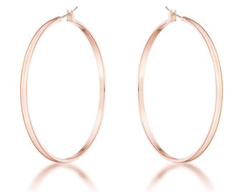 Rose Gold Hoop Earrings, Medium Rose Gold Hoops, 2 Inch Rose Gold Hoops, Thin Rose Gold Plated Classic Hoop Earrings, Elegant, Classic Hoops