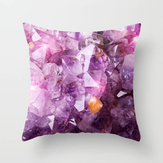 Purple Violet Amethyst Crystal Throw Pillow Purple Throw Pillow Spiritual Decorative Pillow Purple Bedroom Decor Ideas Amethyst Crystal