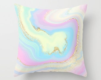 Pastel Opal Geode Throw Pillow, Pastel Rainbow Pillow, Opal Pillow, Geode Pillow, Crystal, Agate, Marble Pillow, Boho Pillow, Unicorn