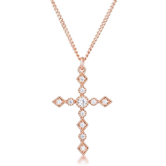 Dainty 18k Rose Gold Cross Necklace 