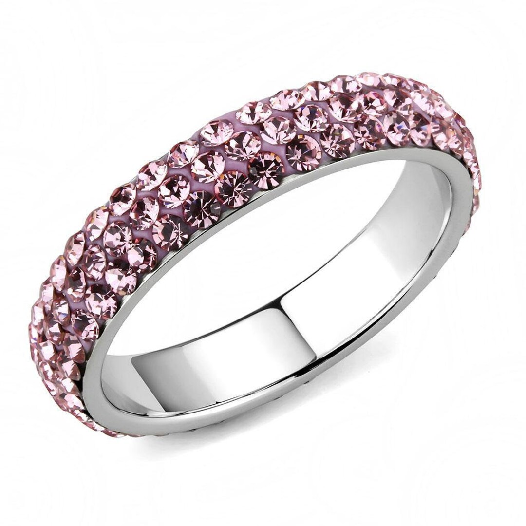 Light Pink Diamond Eternity Band, Rose Pink Eternity Band, Stainless