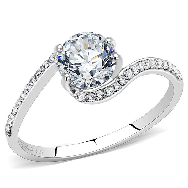 Round Diamond Solitaire Swirl Ring, Round Diamond Bypass Ring, Round Solitaire, Engagement Ring, Elegant, Modern Diamond Ring, Twist Ring