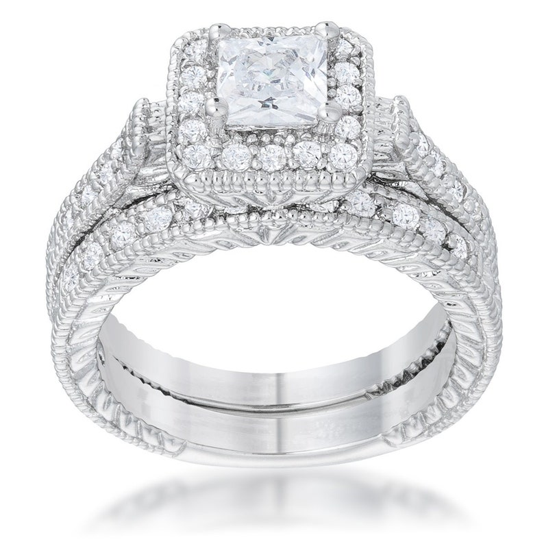 Art Deco Princess Cut Bridal Set Princess Bridal Ring Silver | Etsy