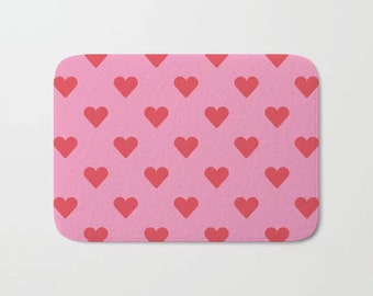 Pink Valentine Hearts Bath Mat, Pink & Red Hearts Bath Mat, Heart Pattern Bathroom Mat, Pink Red Bath Mat, Feminine, Heart Print