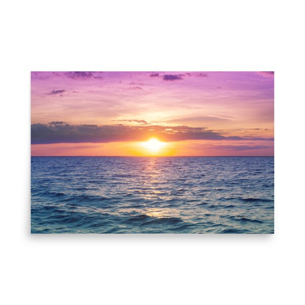 Purple Ocean Sunset Art Print, Beach Sunset, Sea, Sunset Sky, Beach Waves, Purple Sky, Ocean Waves, Cotton Candy Sky, Coastal, Summer