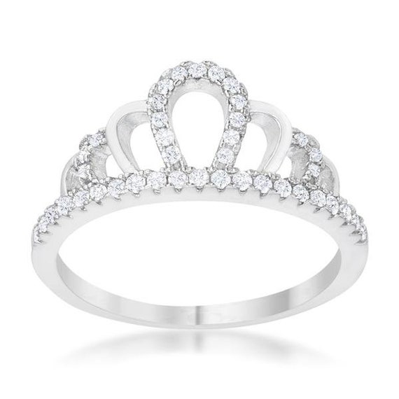 White Gold Silver Queen Ring with Desert Diamonds, Princess Ring, Crow –  Danahm